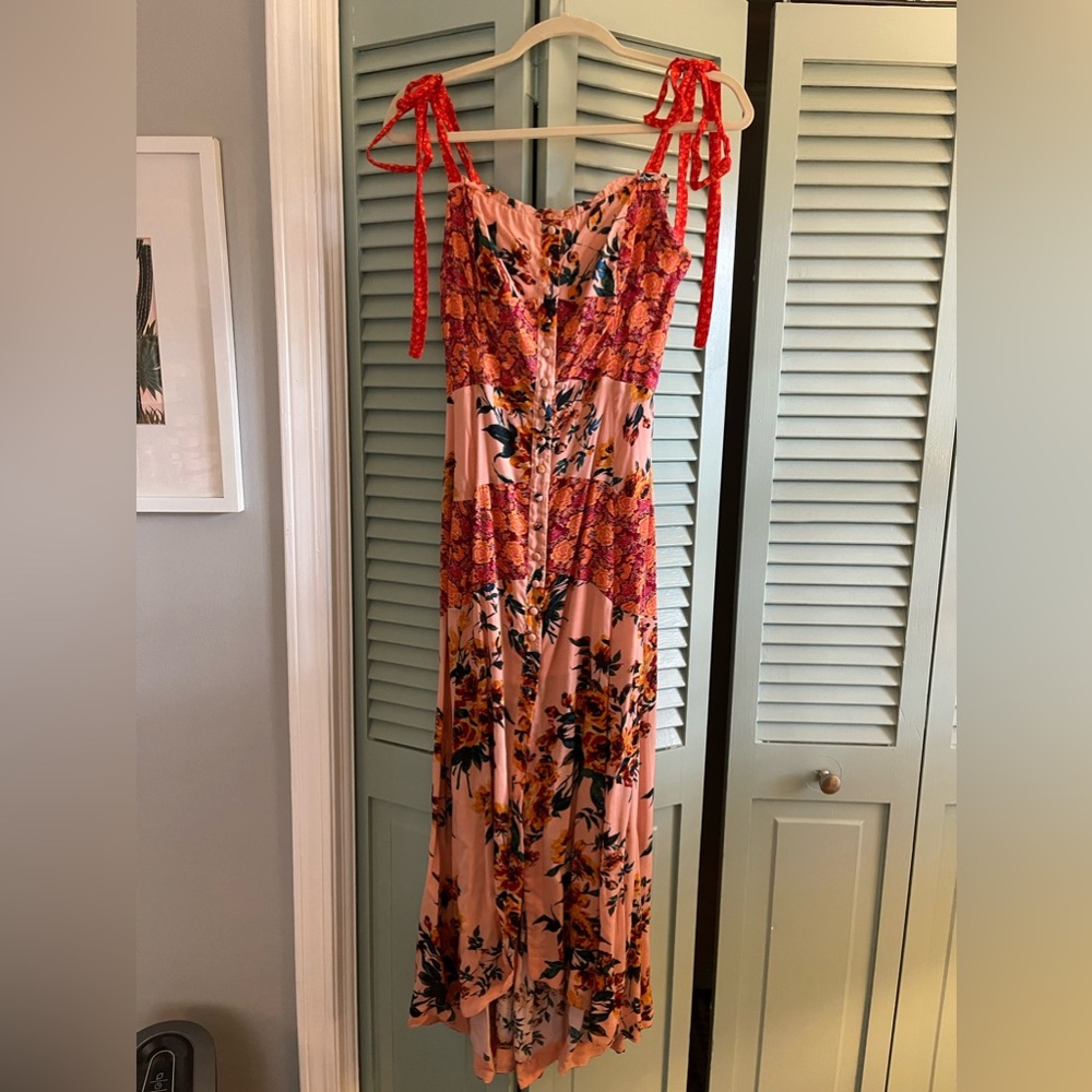 Free People Pink Floral Dress With Shoulder Ties